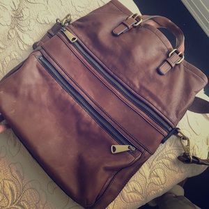 Fossil Brown Leather, Cross Body Satchel